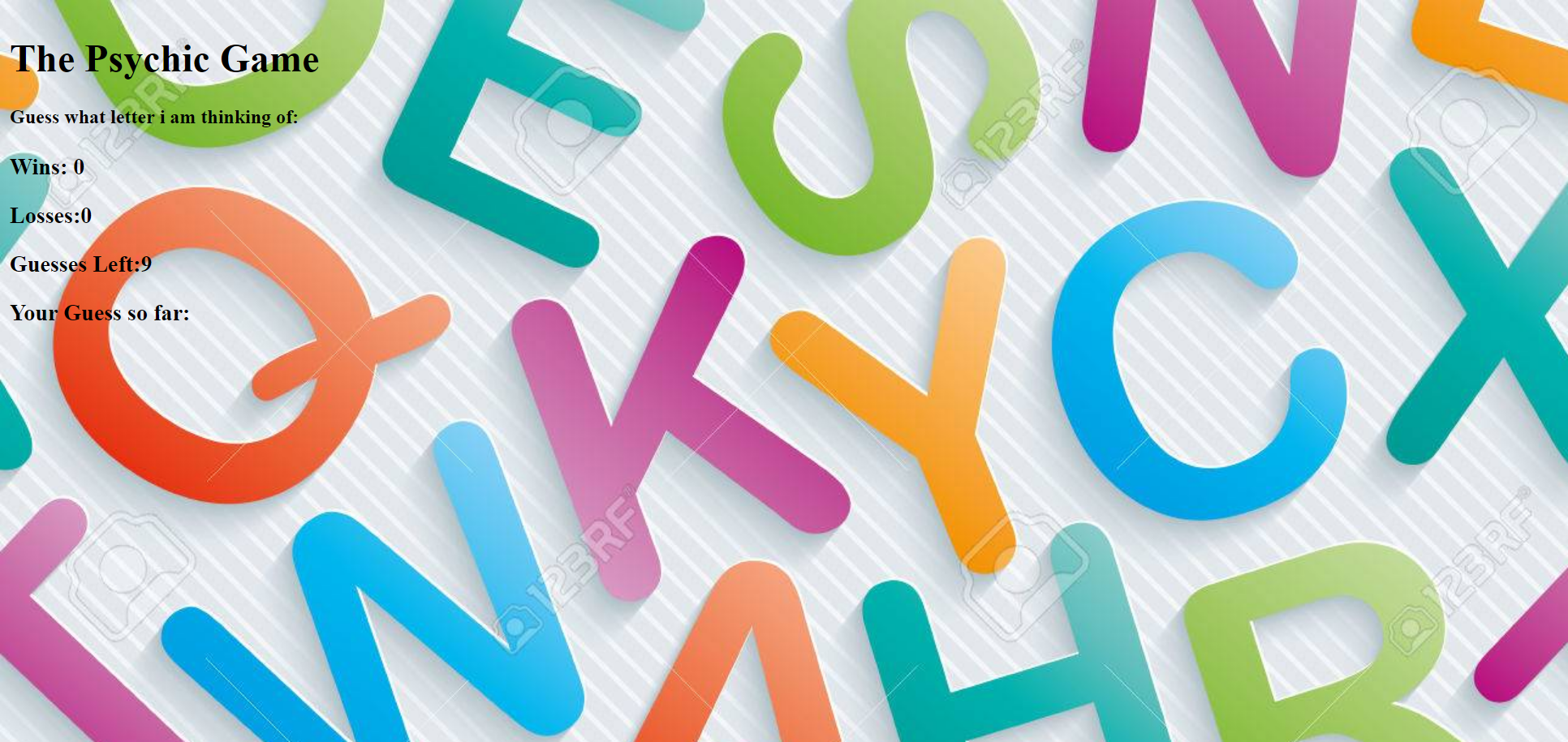 Pshycic Game: Web Application Development Project built with HTML ,CSS and Javascript 